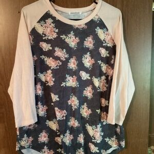 Women’s Floral Pink Baseball Shirt Plus 2X
